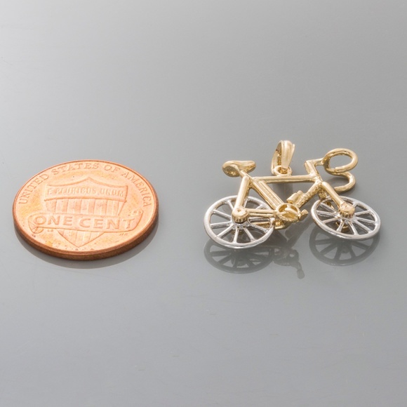 10k Two-tone Yellow & White Gold 3D Ten Speed Bike Bicycle Movable Tires Charm - Picture 3 of 10